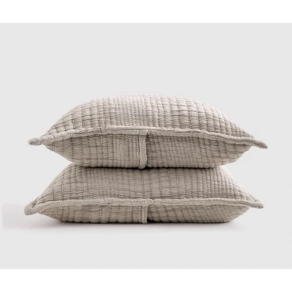 Quince Channel Stitch Pillow Sham Set Standard Taupe 20x26 NWOT Organic Cotton